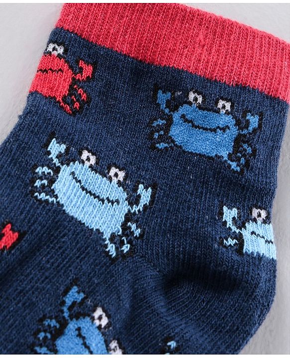 Cutewalk by Babyhug Anti-bacterial Ankle Length Terry Socks Pack of 5 Crab Design - Blue Navy White