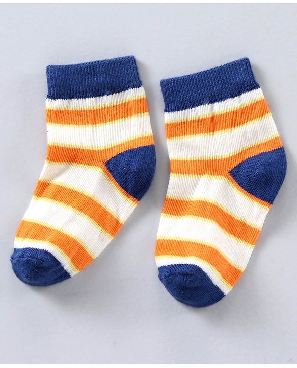 Cute Walk by Babyhug Ankle Length Antibacterial Cotton Socks Stripe Design Pack Of 5 - Blue Grey Red Orange