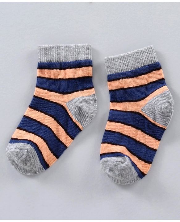 Cute Walk by Babyhug Ankle Length Antibacterial Cotton Socks Stripe Design Pack Of 5 - Blue Grey Red Orange