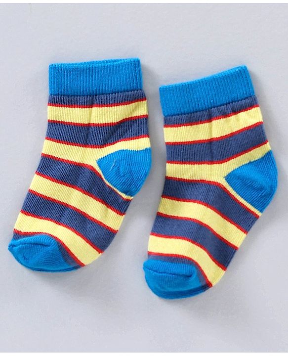 Cute Walk by Babyhug Ankle Length Antibacterial Cotton Socks Stripe Design Pack Of 5 - Blue Grey Red Orange
