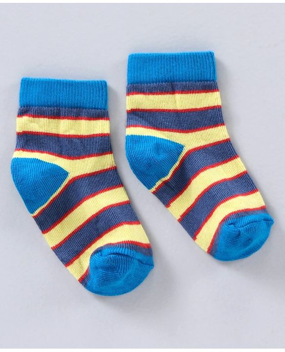 Cute Walk by Babyhug Ankle Length Antibacterial Cotton Socks Stripe Design Pack Of 5 - Blue Grey Red Orange