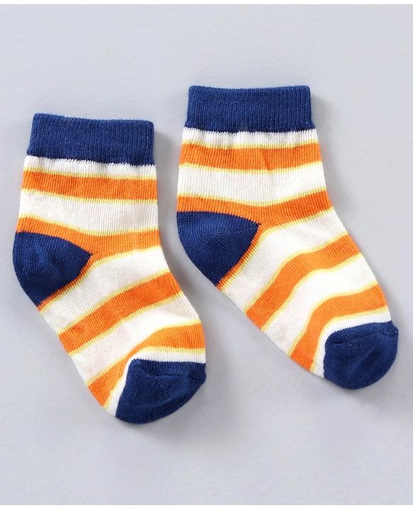 Cute Walk by Babyhug Ankle Length Antibacterial Cotton Socks Stripe Design Pack Of 5 - Blue Grey Red Orange