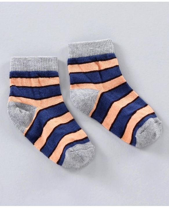 Cute Walk by Babyhug Ankle Length Antibacterial Cotton Socks Stripe Design Pack Of 5 - Blue Grey Red Orange