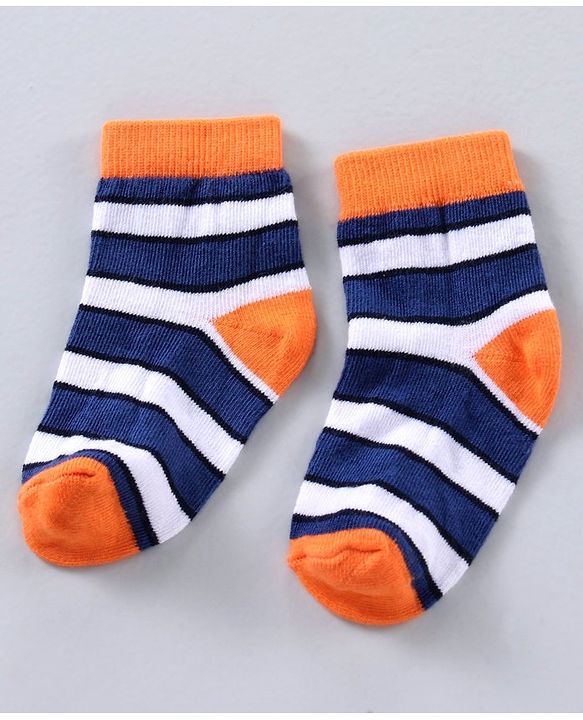 Cute Walk by Babyhug Ankle Length Antibacterial Cotton Socks Stripe Design Pack Of 5 - Blue Grey Red Orange