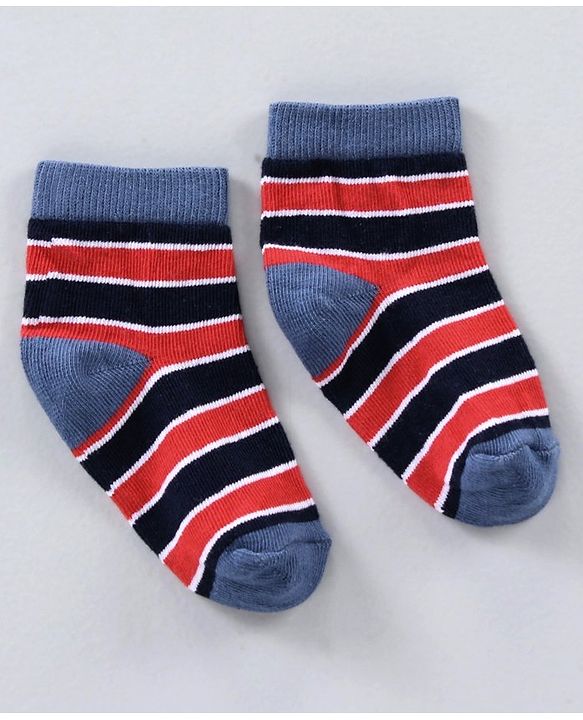 Cute Walk by Babyhug Ankle Length Antibacterial Cotton Socks Stripe Design Pack Of 5 - Blue Grey Red Orange