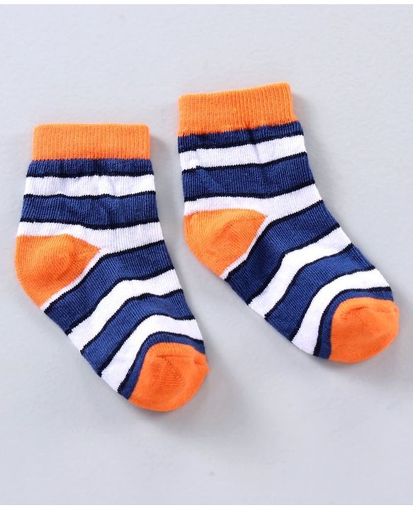 Cute Walk by Babyhug Ankle Length Antibacterial Cotton Socks Stripe Design Pack Of 5 - Blue Grey Red Orange