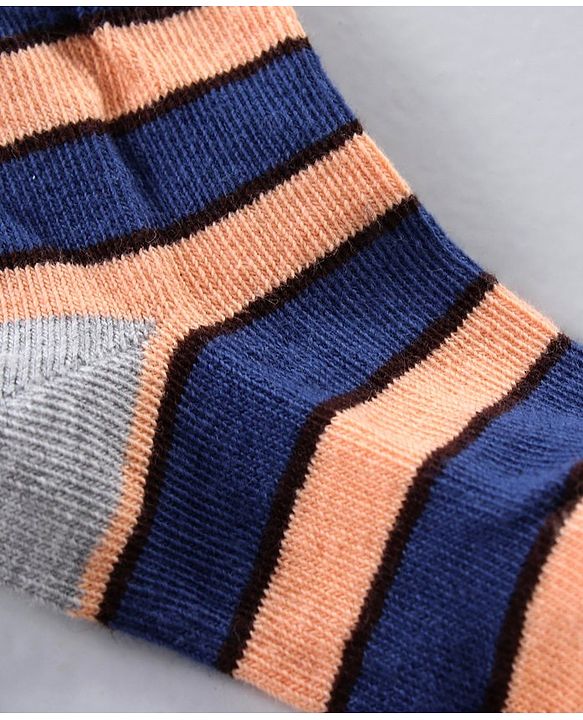 Cute Walk by Babyhug Ankle Length Antibacterial Cotton Socks Stripe Design Pack Of 5 - Blue Grey Red Orange