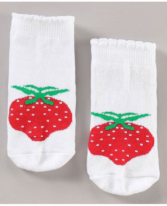 Cute Walk by Babyhug Cotton Blend Ankle Length Anti Bacterial Socks Strawberry Design Pack of 3 - Red Pink