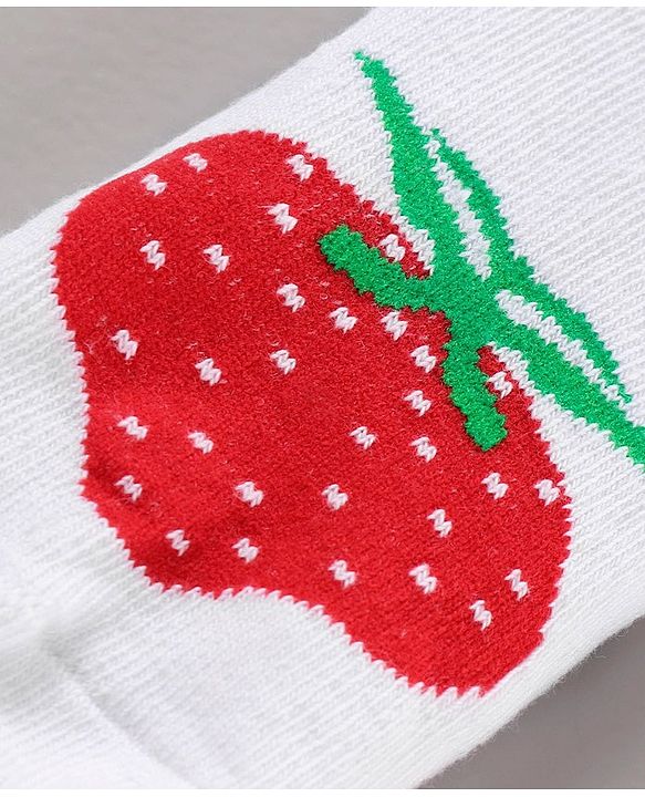 Cute Walk by Babyhug Cotton Blend Ankle Length Anti Bacterial Socks Strawberry Design Pack of 3 - Red Pink