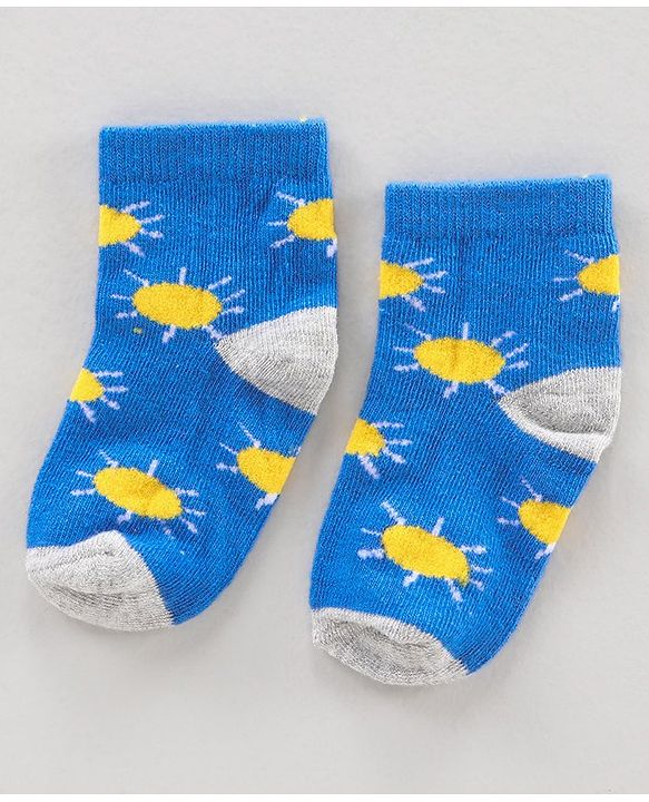 Cute Walk by Babyhug Ankle Length Anti Bacterial Socks Sun Design Pack of 3 - Blue White