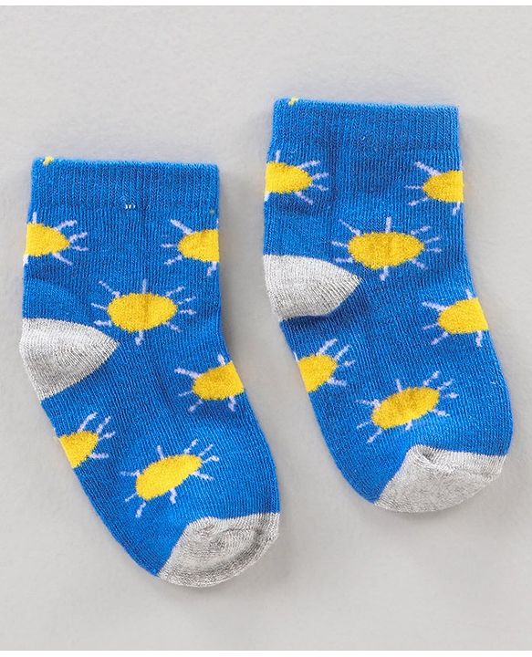 Cute Walk by Babyhug Ankle Length Anti Bacterial Socks Sun Design Pack of 3 - Blue White