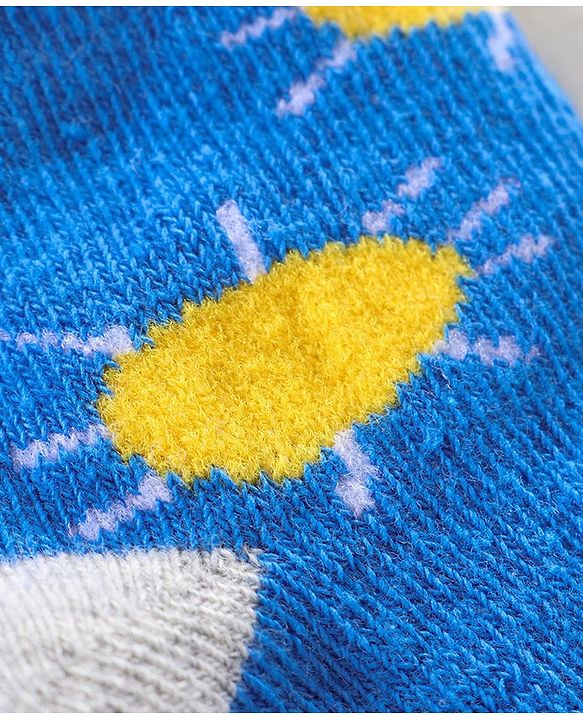Cute Walk by Babyhug Ankle Length Anti Bacterial Socks Sun Design Pack of 3 - Blue White