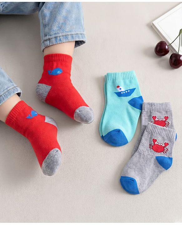 Cute Walk by Babyhug Ankle Length Anti Bacterial Socks Printed Pack of 3 - Multicolour