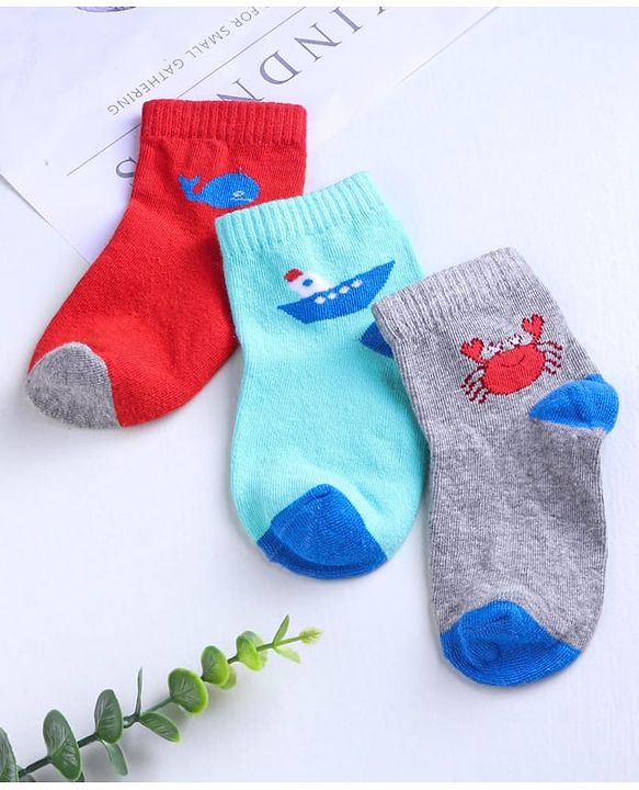 Cute Walk by Babyhug Ankle Length Anti Bacterial Socks Printed Pack of 3 - Multicolour