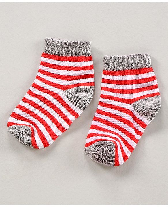 Cute Walk by Babyhug Cotton Anti Bacterial Ankle Length Socks Striped Pack of 3 - Multicolour