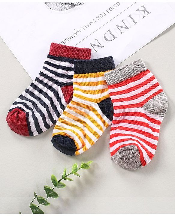 Cute Walk by Babyhug Cotton Anti Bacterial Ankle Length Socks Striped Pack of 3 - Multicolour