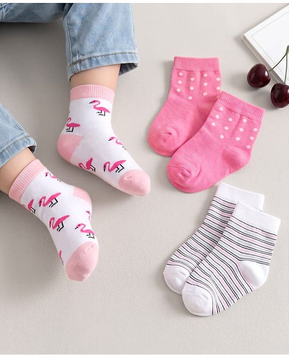 Cutewalk By Babyhug Anti Bacterial Ankle Length Socks Multi Print Pack Of 3 - Multicolour