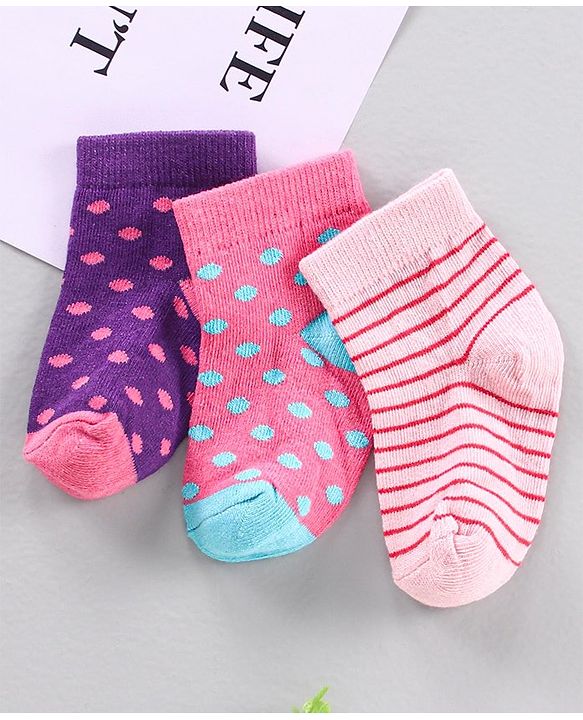 Cute Walk by Babyhug Cotton Knit Regular Length Antibacterial Socks Multi Design Pack Of 3 - Multicolour