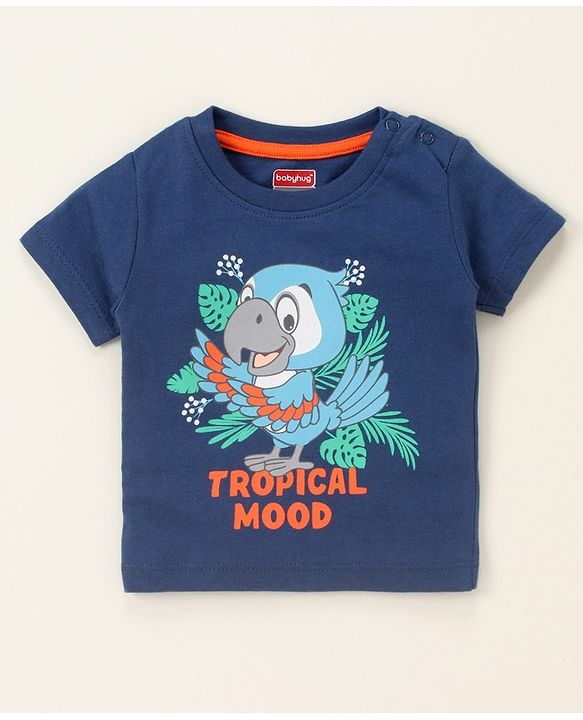 Babyhug Half Sleeves Tee & Shorts Birds - Navy Orange