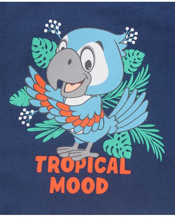 Babyhug Half Sleeves Tee & Shorts Birds - Navy Orange