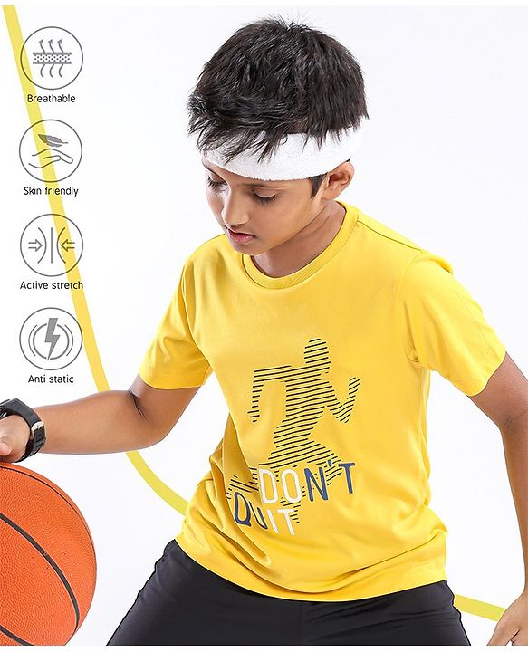 Pine Active Half Sleeves Lycra T-shirt HD Print - Yellow
