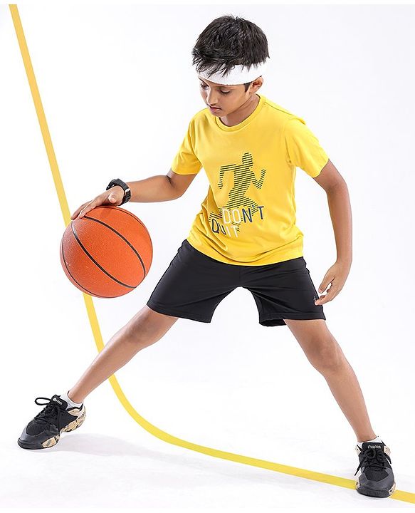 Pine Active Half Sleeves Lycra T-shirt HD Print - Yellow