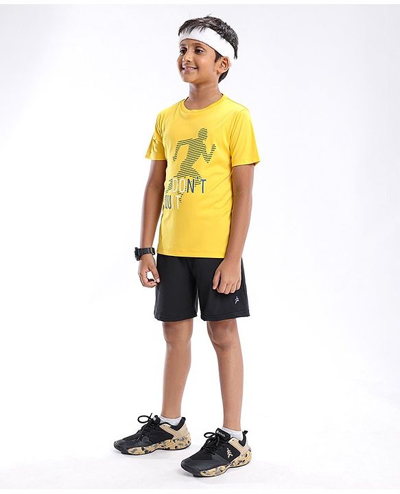 Pine Active Half Sleeves Lycra T-shirt HD Print - Yellow