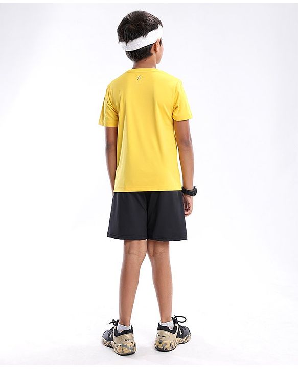 Pine Active Half Sleeves Lycra T-shirt HD Print - Yellow
