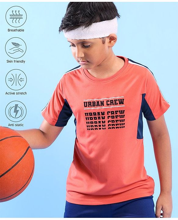 Pine Active Skin Friendly & Breathable Half Sleeves T-shirt with Text Print - Red