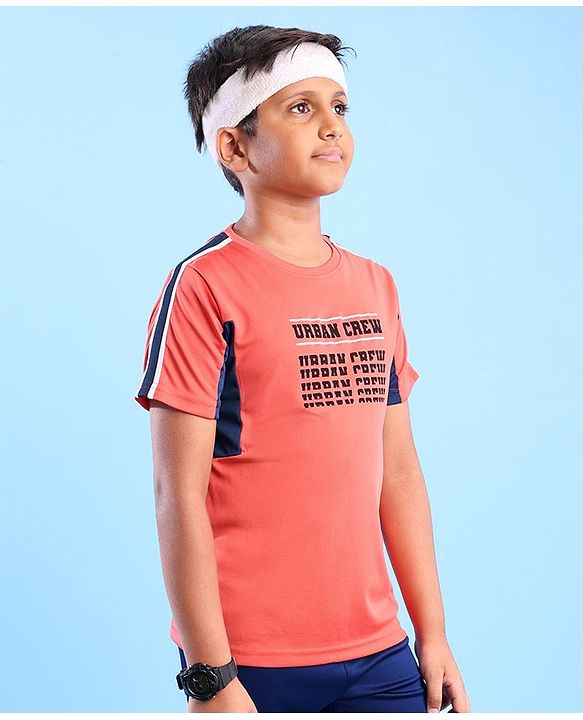 Pine Active Skin Friendly & Breathable Half Sleeves T-shirt with Text Print - Red