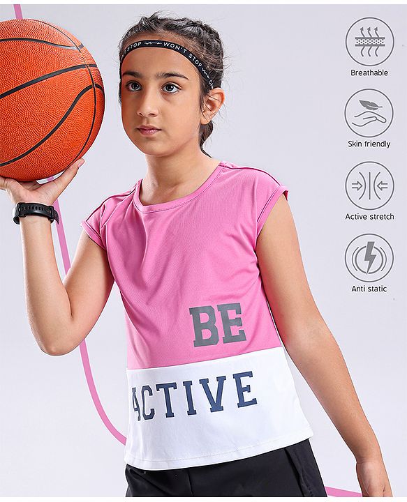 Pine Active Half Sleeves Lycra T-shirt HD Print - Pink