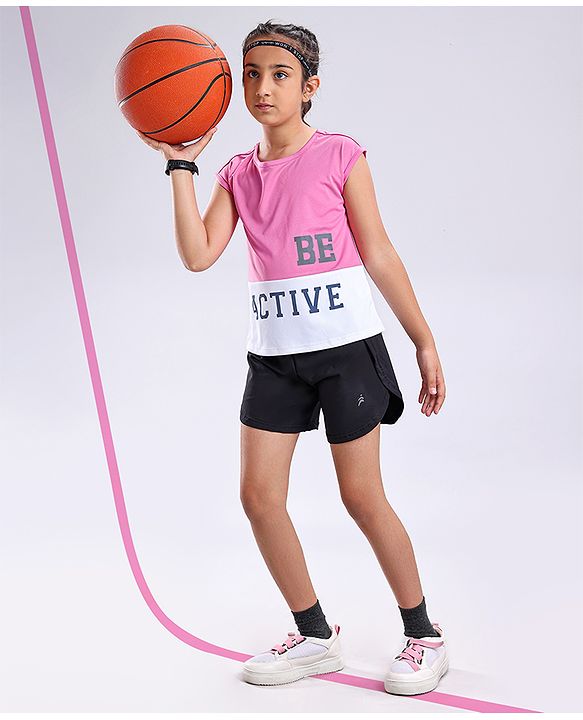 Pine Active Half Sleeves Lycra T-shirt HD Print - Pink