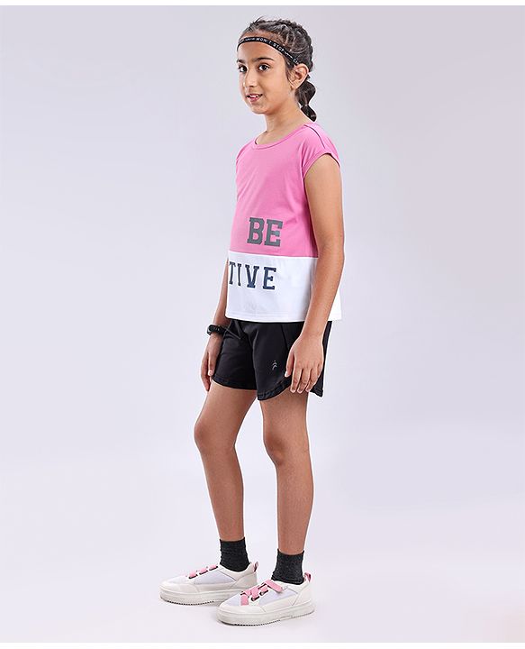 Pine Active Half Sleeves Lycra T-shirt HD Print - Pink