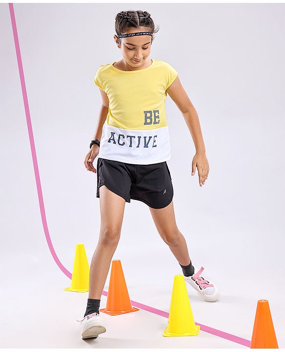 Pine Active Half Sleeves Lycra T-shirt HD Print - Yellow
