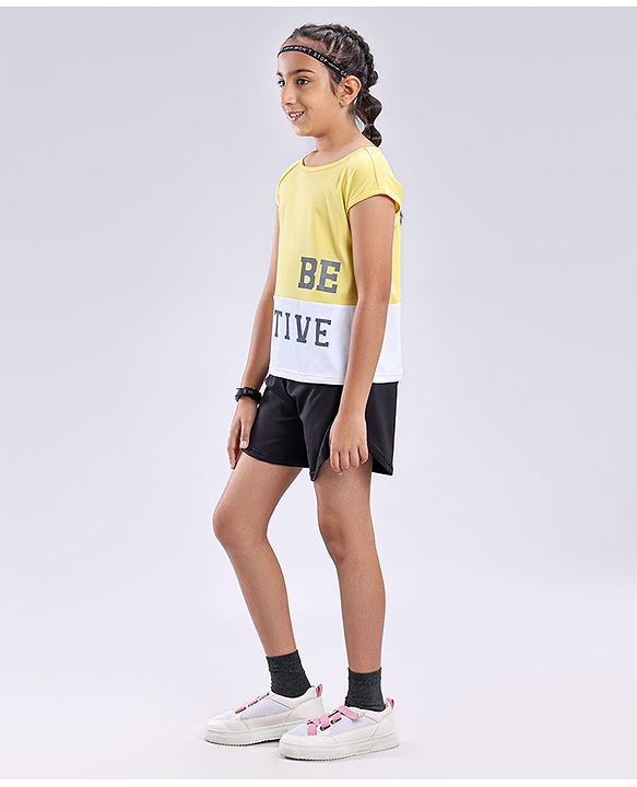 Pine Active Half Sleeves Lycra T-shirt HD Print - Yellow