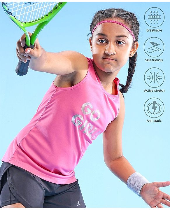 Pine Active Skin Friendly & Breathable Sleeveless Sports Top Go Girl Print - Fuchsia
