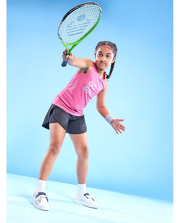 Pine Active Skin Friendly & Breathable Sleeveless Sports Top Go Girl Print - Fuchsia