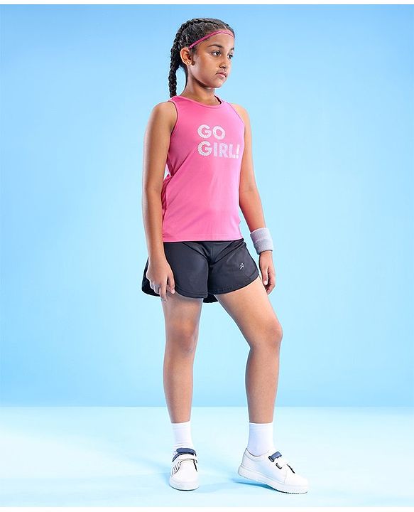 Pine Active Skin Friendly & Breathable Sleeveless Sports Top Go Girl Print - Fuchsia