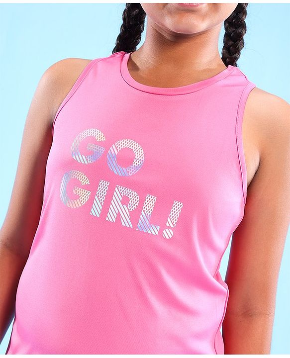 Pine Active Skin Friendly & Breathable Sleeveless Sports Top Go Girl Print - Fuchsia