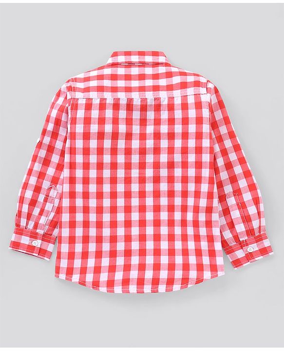 Pine Kids Full Sleeves Biowash Checks Shirt - Red