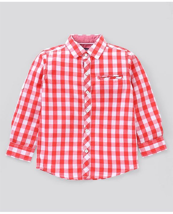 Pine Kids Full Sleeves Biowash Checks Shirt - Red
