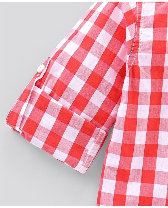 Pine Kids Full Sleeves Biowash Checks Shirt - Red
