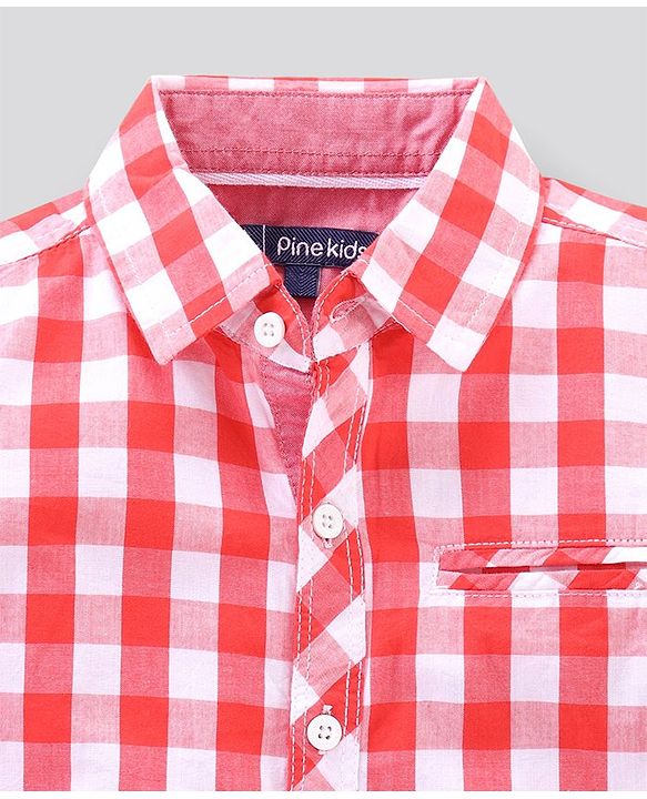 Pine Kids Full Sleeves Biowash Checks Shirt - Red