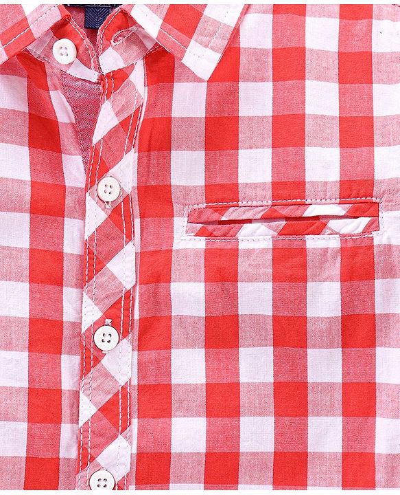 Pine Kids Full Sleeves Biowash Checks Shirt - Red