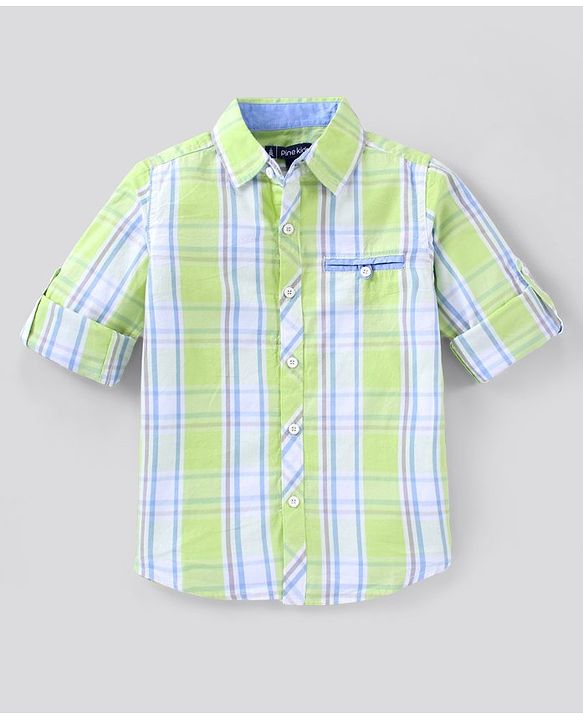 Pine Kids Full Sleeves Biowashed & Checked Shirt - Light Yellow