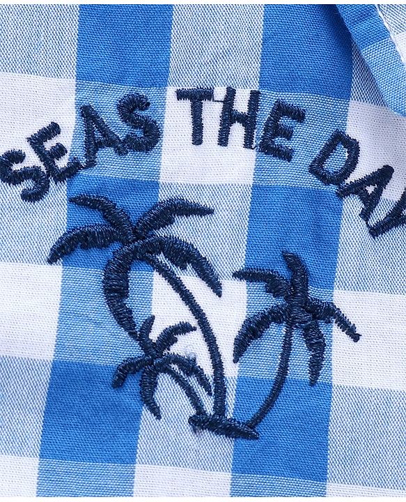 Pine Kids Half Sleeves Checkered Shirt With A T-Shirt- Blue