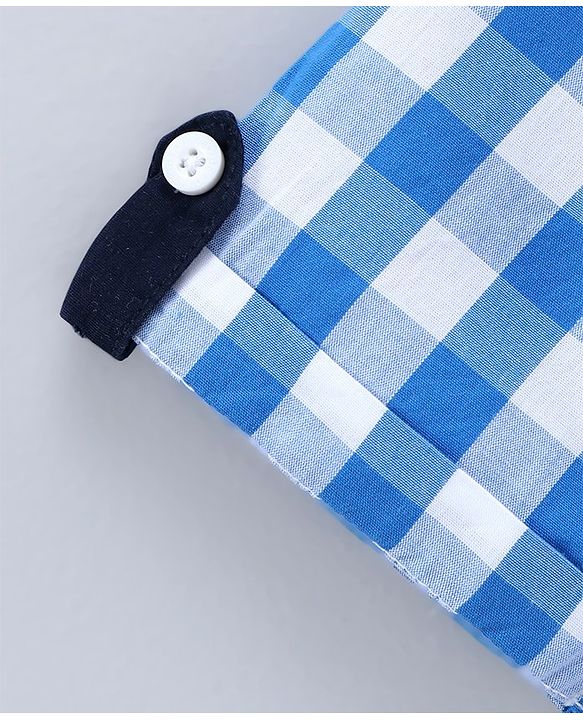 Pine Kids Half Sleeves Checkered Shirt With A T-Shirt- Blue