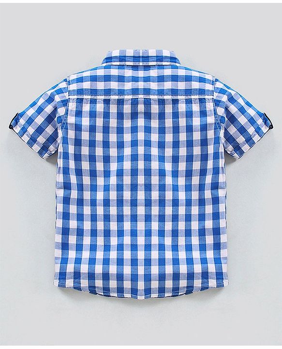 Pine Kids Half Sleeves Checkered Shirt With A T-Shirt- Blue
