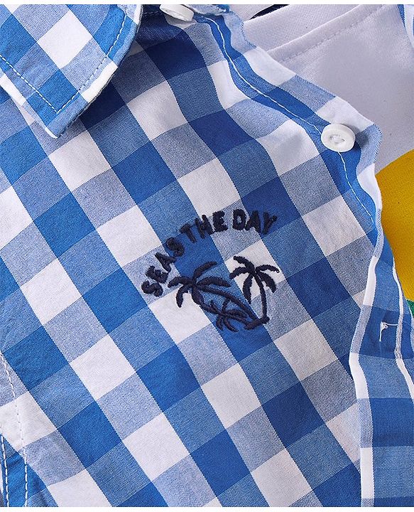 Pine Kids Half Sleeves Checkered Shirt With A T-Shirt- Blue