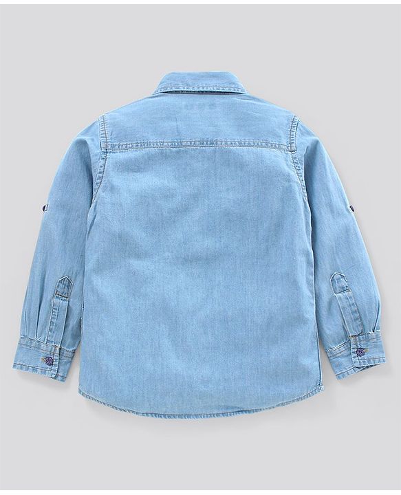 Pine Kids Full Sleeves Denim Shirt Solid Print - Indigo Blue